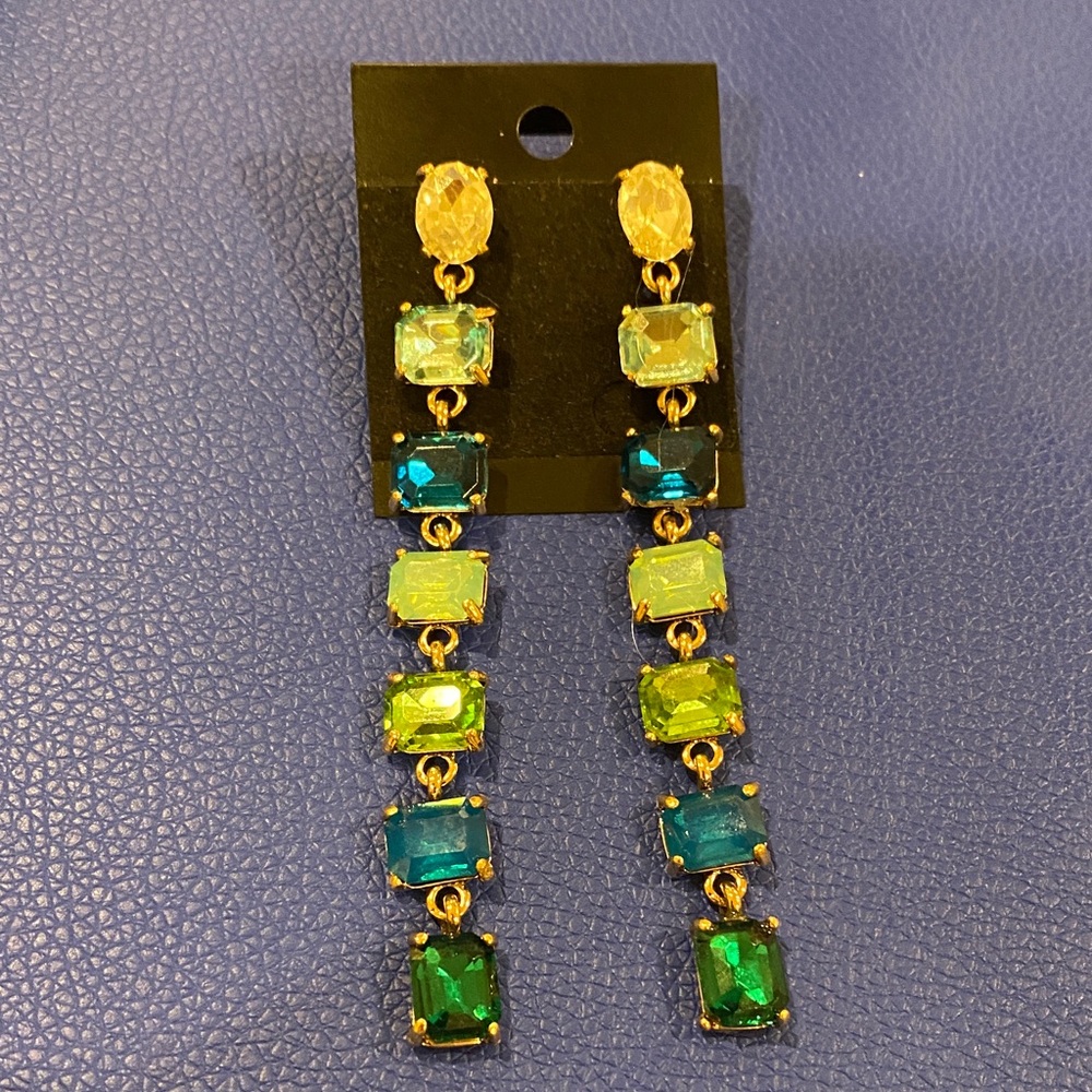 Gold-Tone Multi-Gem Drop Earrings - Green & Teal